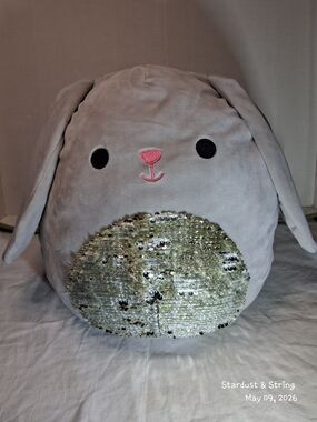Squishmallow Blake The Bunny In  Grey With Flip Sequin Belly ~ 12"